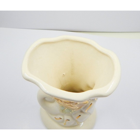 Cornucopia Vase Yellow Rose Gold Trimmed Ceramic USA - Picture 11 of 11